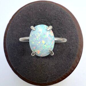 VTG Sterling Silver 925 Composite Opal Cabochon Prong Set Ring Size 7.75